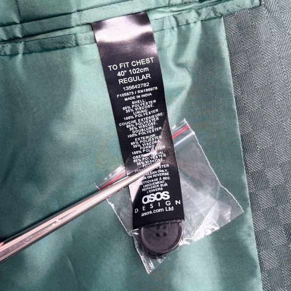 New w tags | ASOS Design Double Breasted Green Checkerboard Suit | 40R 32x30 | - Picture 16 of 16